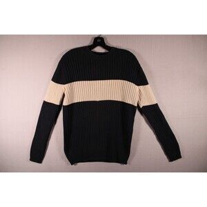 Structure Men’s Small Black Beige Colorblock Ribbed Cotton Crewneck Sweater VTG